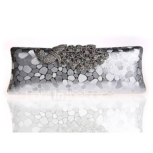 Jiminy Womens Top Grade Peacock Evening Clutch Bag(Silver)