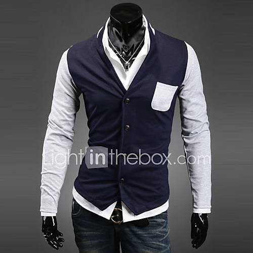 Cocollei Mens contrast color Slim cardigan coat (navy blue)