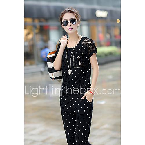 Lanliersi Summer Loose Fit Sport Casual Korean Cropped Pants Suits(Black)