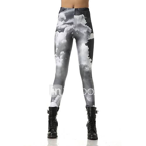 Elonbo White Cloudsr Style Digital Painting Tight Women Leggings