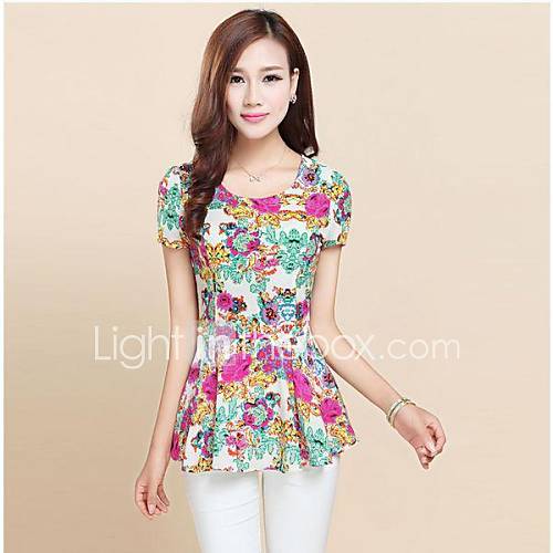 Womens Floral Printed Wrinkle Chiffon Shirts with Cream Color