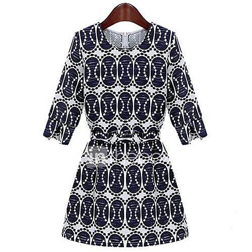 Womens Elastic Waist Priting Half Sleeve Slim Summer Mini Dress