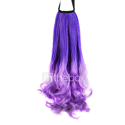 Ribbon Tied Purple Mixed Color Colorful Color Long Curly Synthetic Ponytail Hair Extensions