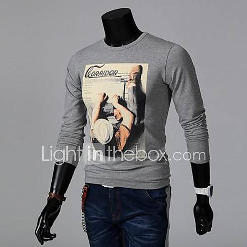 Mens Round Neck Slim Casual Long Sleeve Printing T shirt(Acc Not Included)
