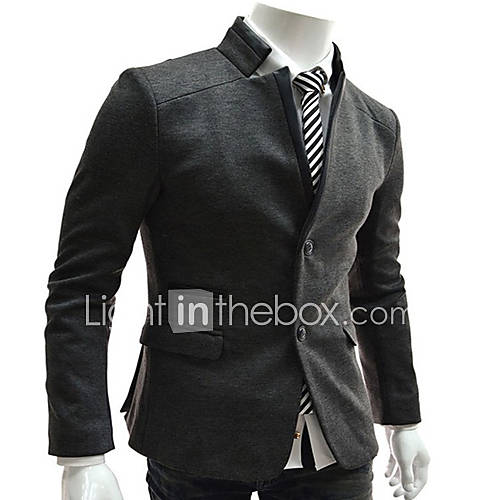 HKWB Casual Leather Joint Stand Collar Suit Coat(Dark Gray)