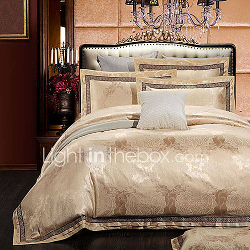 Mankedun Elegant Champagne Small Silk Jacquard 4 PCS Set Bedding