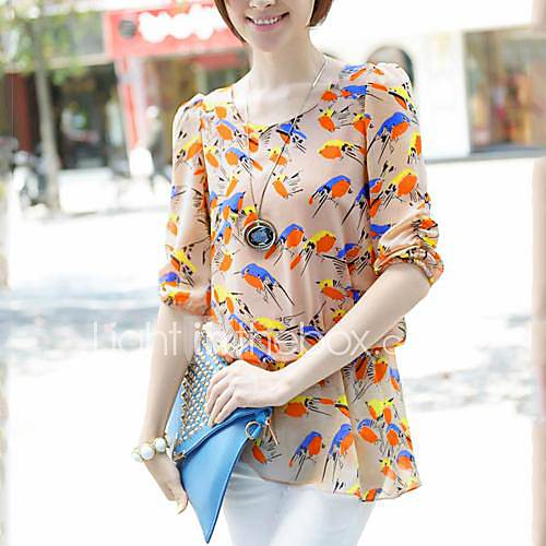 Womens Korean Style Floral Print Loose Long Chiffon Shirts