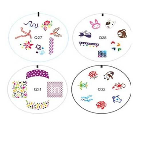 (4 Pcs) Mixed Design Animal Bride Flower Nail Art Stamp Plate For Finger Toe Fashion