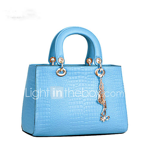 Global Freeman Womens European Free Man Solid Color Crocodile Leather Tote(Light Blue)