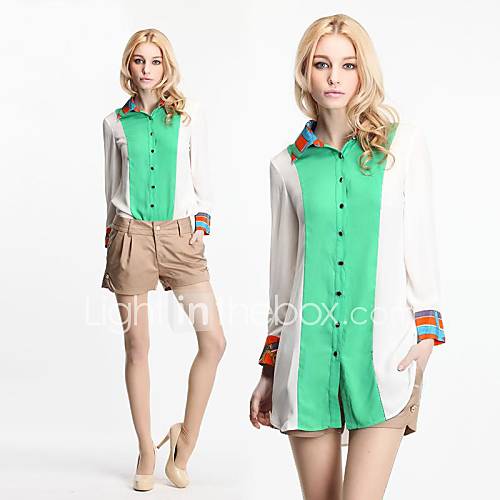 Womens V Collar Spell Color Chiffon Shirt