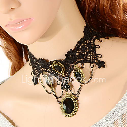 OMUTO Fashion Gothic Lace Ruby Party Collar Necklace (Black)