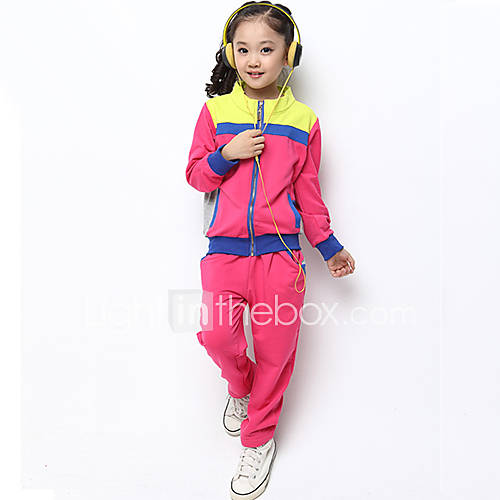 Girls Contrast Color Zip Clothing Sets