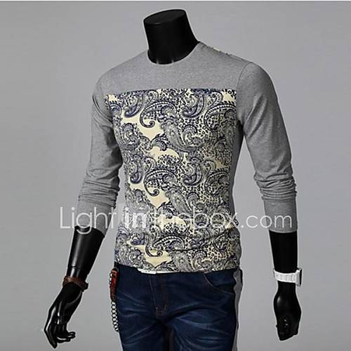 Mens Round Neck Slim Casual Long Sleeve Splicing T shirt(Acc Not Included)