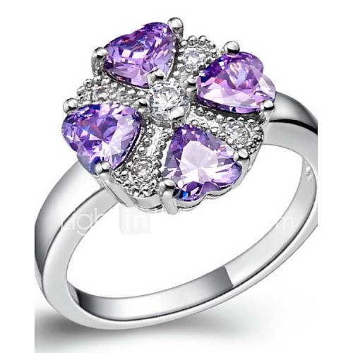 Luxuriant Sliver Purple With Cubic Zirconia Heart Womens Ring(1 Pc)