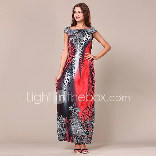 Maya Womens Sexy Leopard Skin Bohemian Print Maxi Beach Long Dress