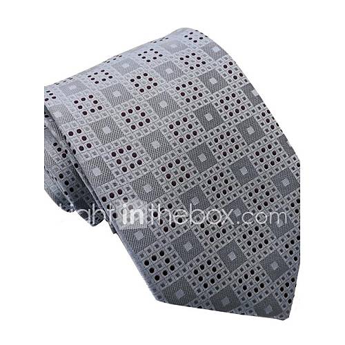 Mens Silver Grey Italy Style Fashion Plaid Purple Dot Microfibre Tie