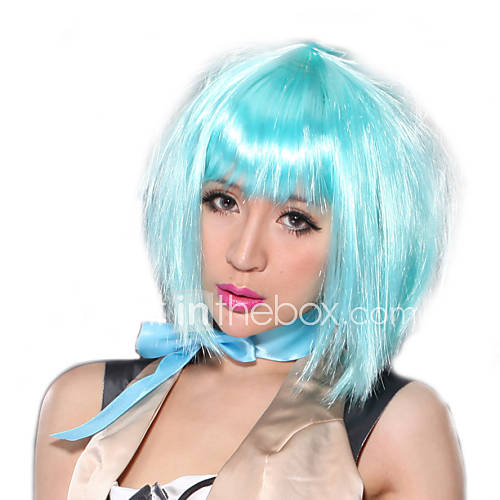 High Quality Synthetic Capless Short Straight Cartoon Style Blue BOBO Full Bang Wigs