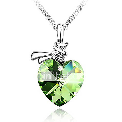 Xingzi Womens Charming Olive Heart Made With Swarovski Elements Crystal Dangling Necklace