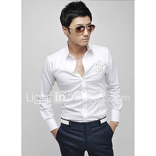 Shishangqiyi Long Sleeved Slim Korean Cotton Shirt(White)