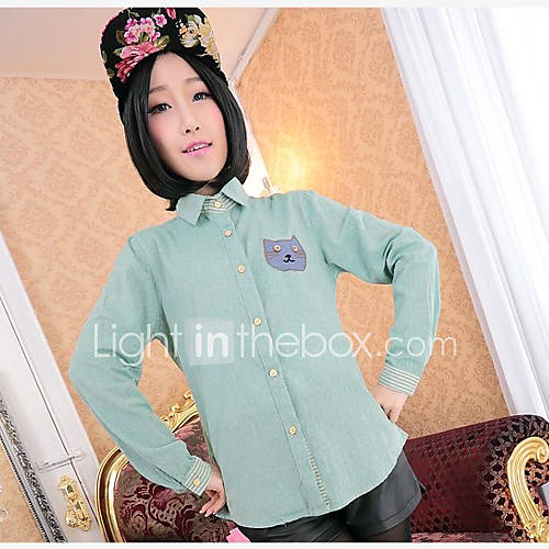 E Shop 2014 College Cute Cat Light Green Blouse