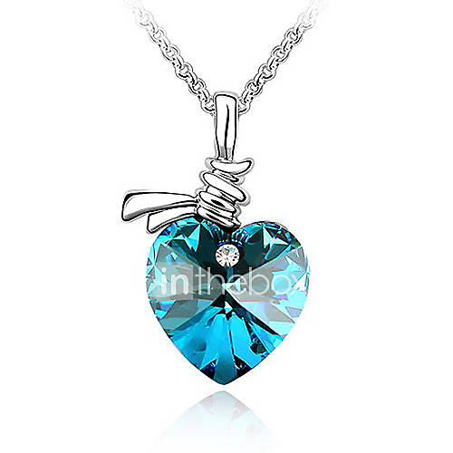 Xingzi Womens Elegant Blue Heart Made With Swarovski Elements Crystal Dangling Necklace