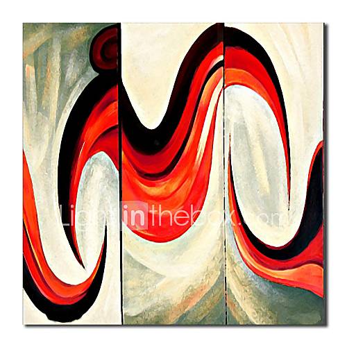 Hand Painted Oil Painting Abstract Red Wall Art with Stretched Frame Set of 3