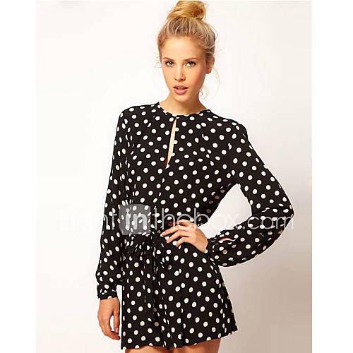 Womens Polka Dots Long Sleeve Jumpsuit