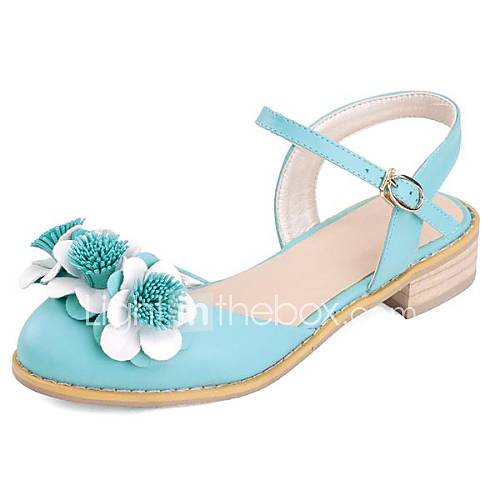 Faux Leather Womens Chunky Heel Sling Back Sandals With Flower Shoes(More Colors)