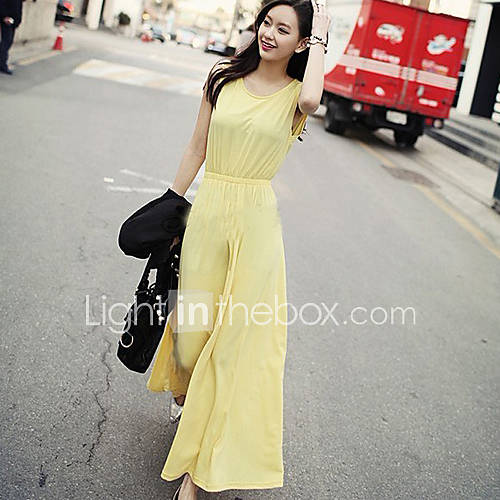 QianyuCasual Sexy Backless Slim Vest Long Dress(Yellow)