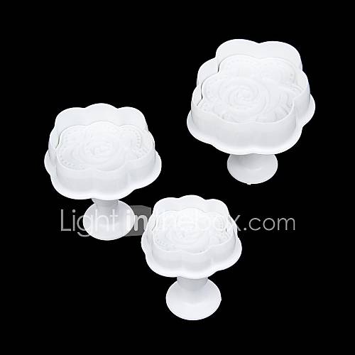 DIY Rose Pattern White Plastic Plunger Cutter (3 PCS)