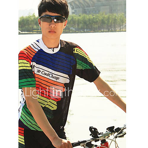 CoolChange Mens Short Sleeve Polyester Breathable Colourful Cycling Suit(Random Color for Pad)