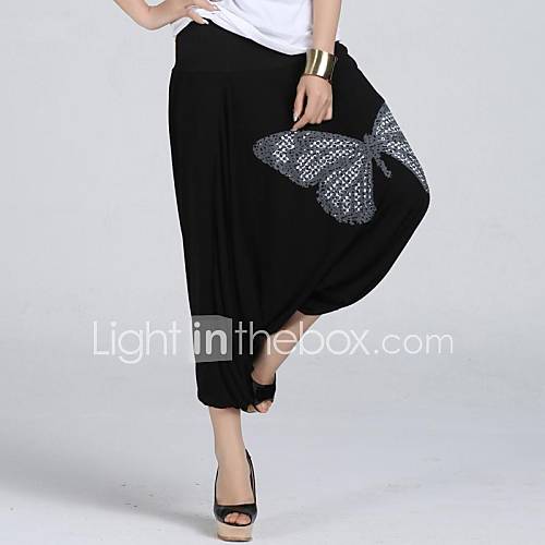 Womens Elastic Waist Printing Butterfly Ninth Point Model Harem Pants