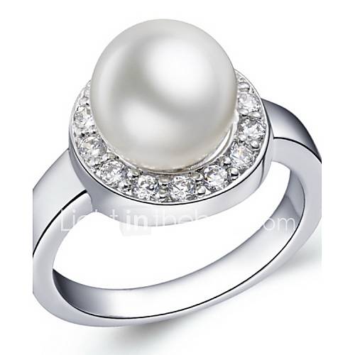 Luxuriant Sliver With Ivory Imitation Pearl Round Womens Ring(1 Pc)