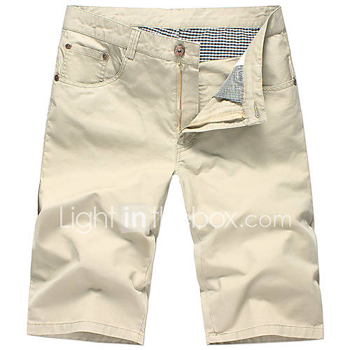 GBS Mens Korean Slim Fit Casual Mid Length Pants(Cream)