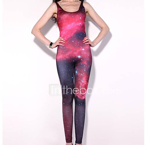 Elonbo Womens Red Star Style Digital Painting High Waisted Stretchy Slim Jumpsuit Bodysuit