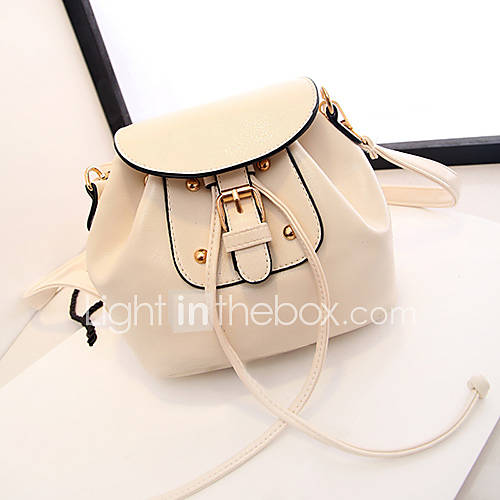 Fenghui Womens Casual Lace Up Solid Color Buckle Beige Shoulder Bag