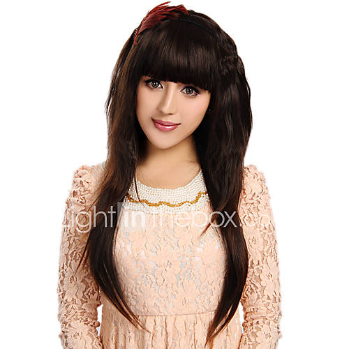 Capless Fashion Long Curly Brown High Quality Synthetic Hair Wigs Full Bang