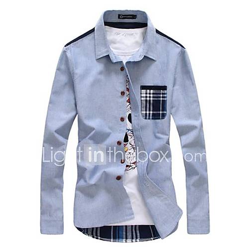 Mens Personality Pocket with Long Sleeves Shirt