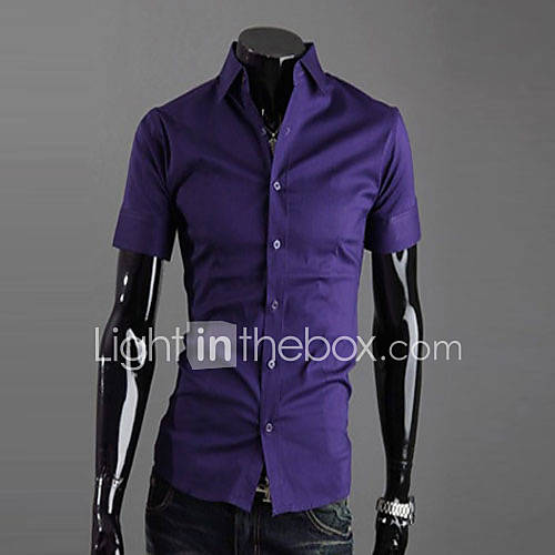 Uyuk Mens Profession Purple Lapel Neck Buckle Short Sleeve Shirt