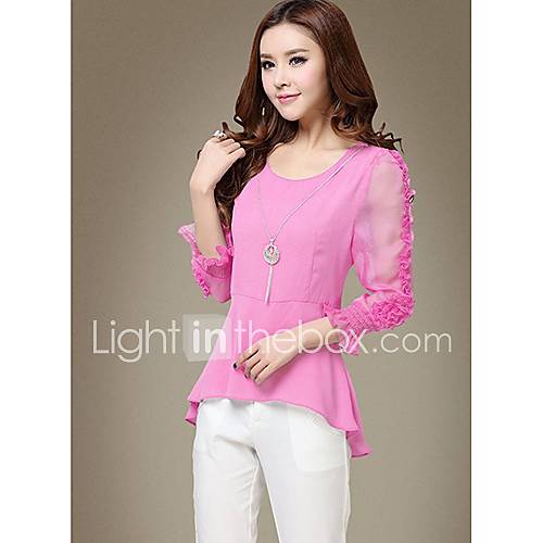 Rxhx Chiffon Long Sleeve Sexy Bottoming Shirt (Fuchsia)