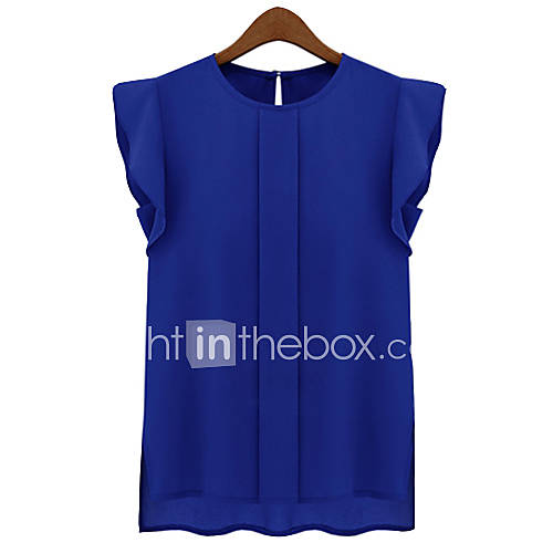 VS Style Womens Slim Fit Chiffon Short Sleeve Round Collar Shirt(Blue)