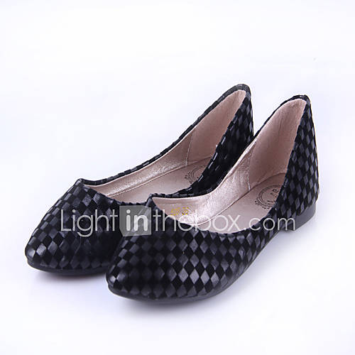 Womens Simple Contrast Color Quilted Printing Flat Shoes(Black)