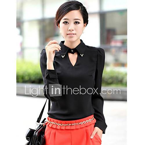 Womens V Neck Long Sleeve Chiffon Blouse