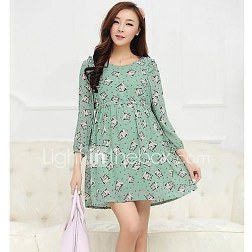 Maternity Cat Print 3/4 Sleeve Above Knee Dress