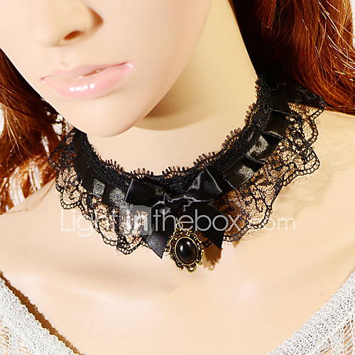 OMUTO Classical Bowknot Lace Collar Necklace (Black)