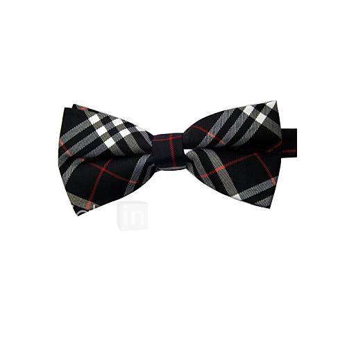 Mens Fashion Black White Red Plaid Bowtie