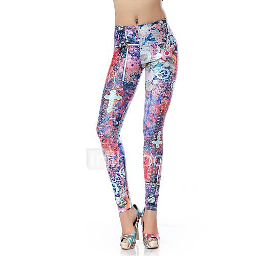 Elonbo Stitching Gear Style Digital Painting Tight Women Leggings