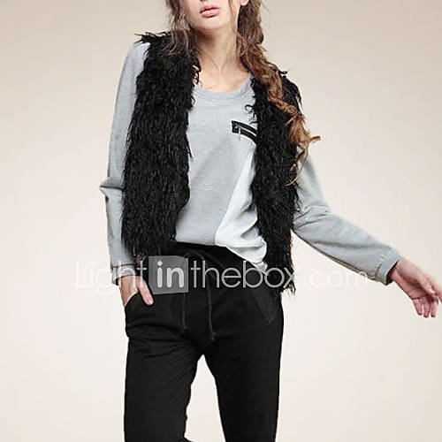 Sleeveless Collarless Faux Fur Party/Casual Vest