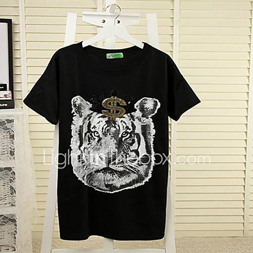 Womens Korean Version Round Neck Printing T Shirt