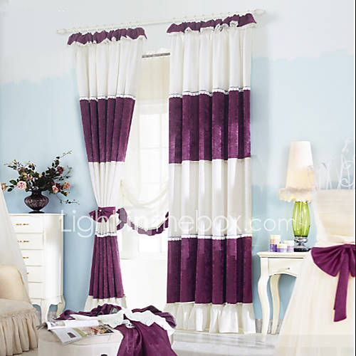 (One Pair Double Pleated) European Minimalist Purple Stripe Energy Saving Curtain